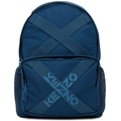 Kenzo Taped-logo Zipped Backpack In Blue