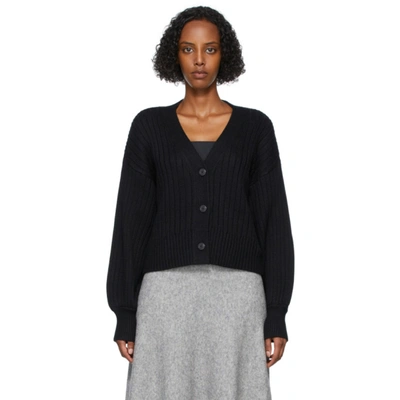 Staud Ribbed-knit Bell-sleeve Cardigan In Black