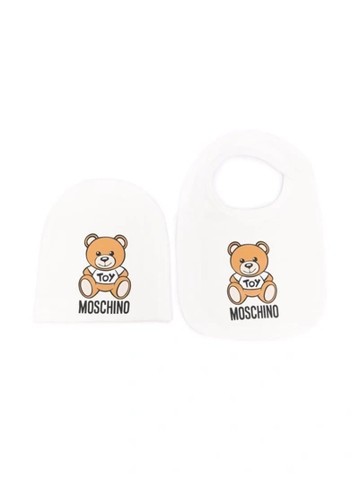 Moschino Babies' Logo-print Bib Set In White