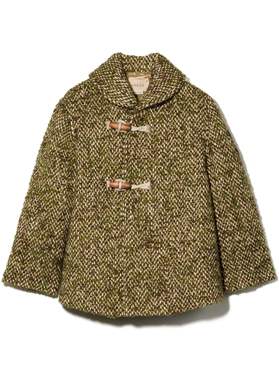 Gucci Babies' Logo-patch Herringbone Coat In Green