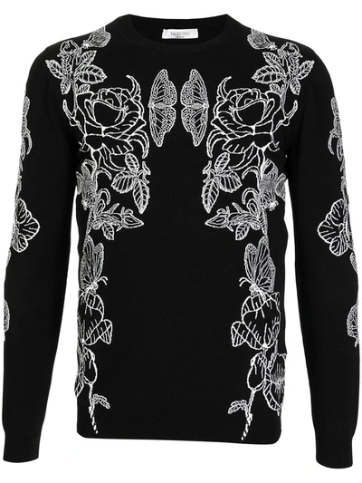 Valentino Butterfly-print Knitted Jumper In Black