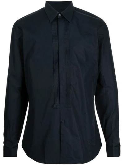 Prada Pleat-detail Long-sleeve Shirt In Blue