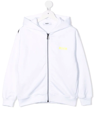 Msgm Kids' Logo-print Zip-up Hoodie In White