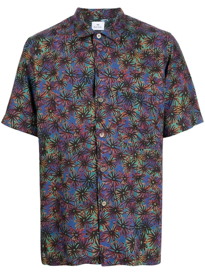 Ps By Paul Smith Floral-print Shirt In Blue