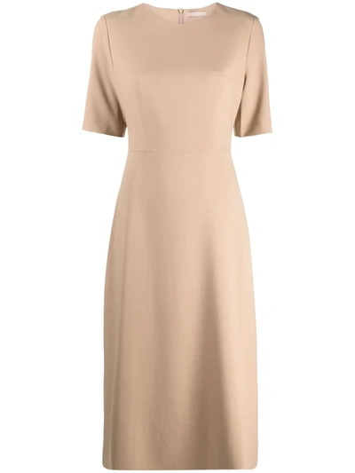 12 Storeez Concealed-zip Midi Dress In Neutrals