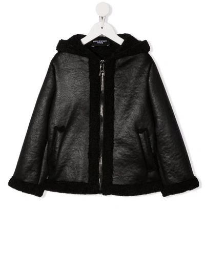 Neil Barrett Kids Black Eco-leather Jacket With Eco-shearling Lining