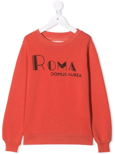 The Animals Observatory Kids' Roma Lettering Print Sweatshirt In Red