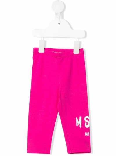 Msgm Babies' Logo-print Fleece Leggings In Pink