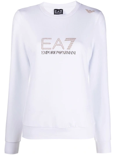 Ea7 Stud-detail Long-sleeved T-shirt In White