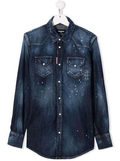 Dsquared2 Teen Distressed-effect Denim Shirt