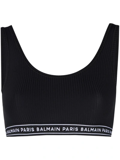 Balmain Logo-underband Sports Bra In Black