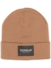 Dondup Logo Patch Folded Beanie In Brown