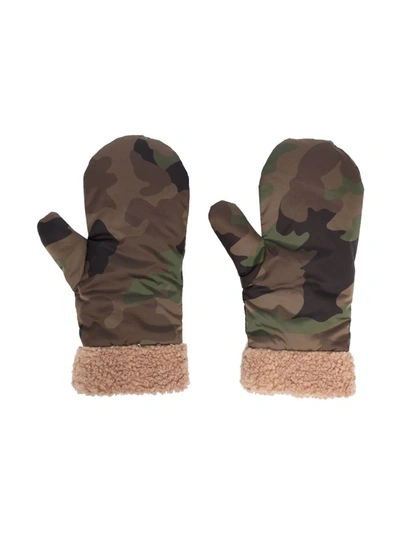 Il Gufo Kids' Camouflage Padded Mittens In Brown