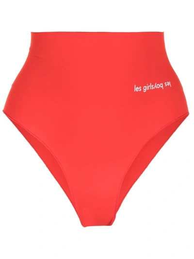 Les Girls Les Boys Logo-print Semi Sheer Brief In Red