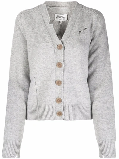 Maison Margiela Distressed Button-down Cardigan In Grey