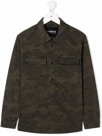 Dondup Kids' Camouflage Button-up Shirt In Green