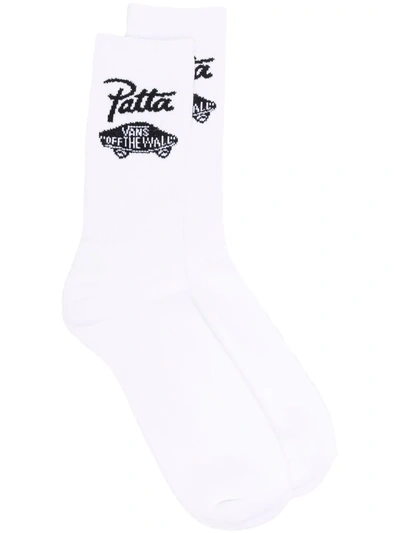 Vans Logo-knit Mid-calf Socks In White