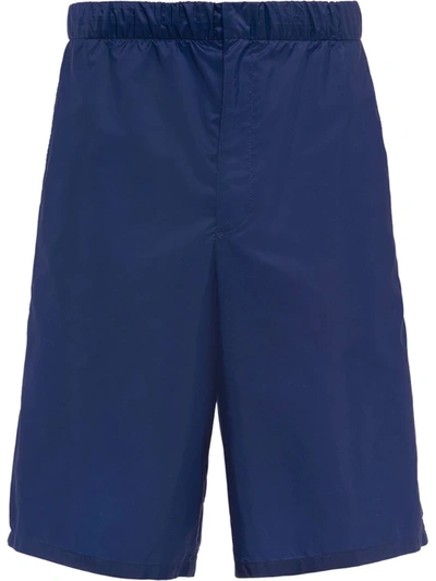 Prada Logo-plaque Knee-length Shorts In Blue