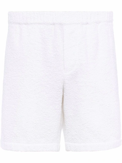 Prada Logo-plaque Terry-cloth Shorts In White