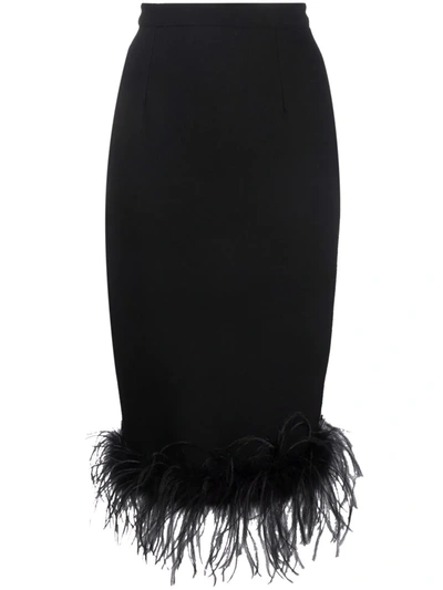 Styland Feather-trimmed Pencil Skirt In Black