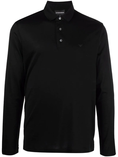 Emporio Armani Logo-print Long-sleeved Polo Top In Black