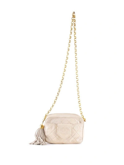 Pre-owned Chanel 1980s Cc Diamond-quilted Tassel Crossbody Bag In Neutrals