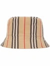 Burberry Reversible Icon Stripe Cotton Bucket Hat In Neutrals