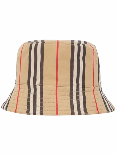 Burberry Reversible Icon Stripe Cotton Bucket Hat In Brown
