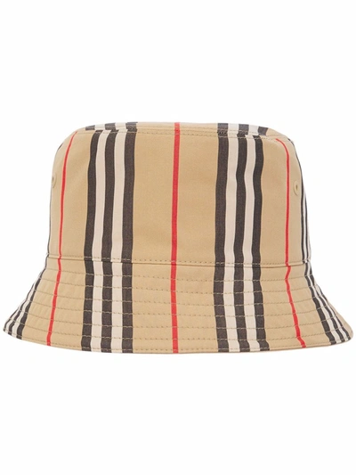 Burberry Reversible Icon Stripe Cotton Bucket Hat In Archive Beige/black