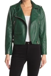 Walter Baker Liz Leather Crop Moto Jacket In Emerald