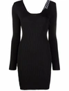 Off-white Black And White Arrows Ribbed Knit Minidress In Black