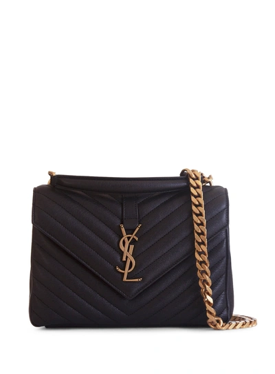 Saint Laurent Medium College Quilted Leather Shoulder Bag In Nero