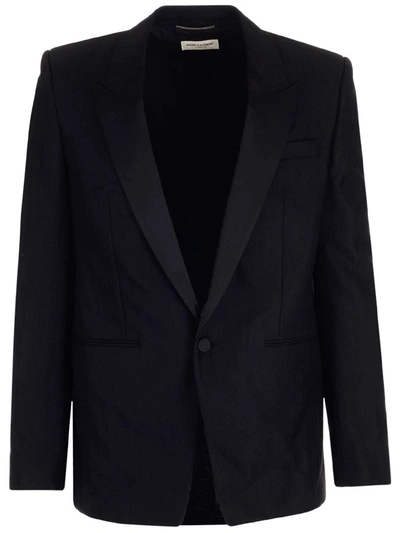 Saint Laurent Single Breasted Blazer In Black