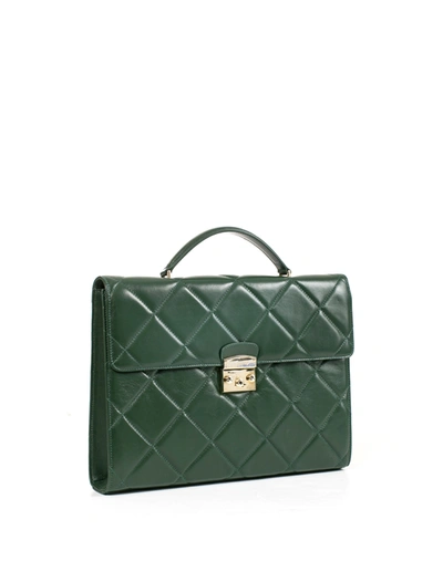 Genny Green Leather Folder Quilted With Diamonds