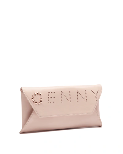 Genny Pink Leather Clutch With Studs And Cut-outs In Fuxia