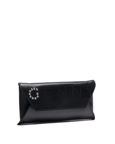 Genny Black Leather Clutch With Studs And Cut-outs