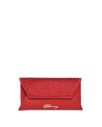 Genny Red Envelope Crystal-embellished Leather Clutch