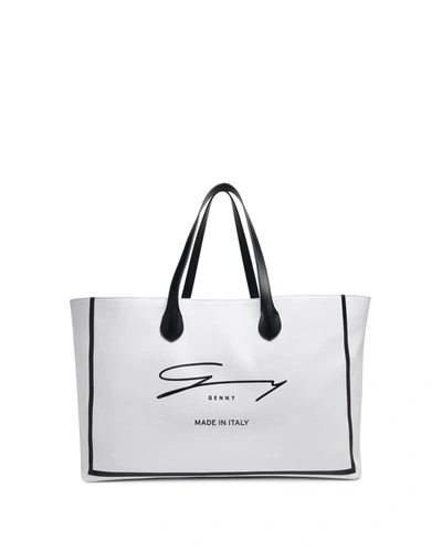 Genny Maxi Printed Cotton-canvas Shopper Bag In White