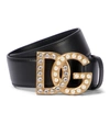 Dolce & Gabbana Embellished Logo-buckle Belt In Black