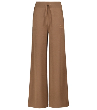 Max Mara Brown Wool Wide Leg Lounge Pants In Sabbia