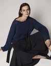Another Tomorrow Draped Knit Sweater In Navy