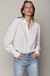 Another Tomorrow Pleated Balloon-sleeve Blouse In White