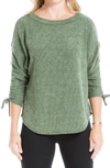 Max Studio Tie Cinched Sleeve Ribbed Top In Green