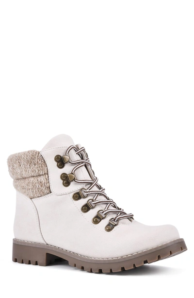 Cliffs By White Mountain Pathfield Knit Collar Lace-up Boot In Winter White/ Fabric