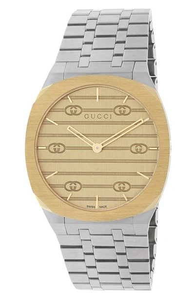 Gucci Men's 25h Two-tone Stainless Steel Bracelet Watch, 34mm In Sapphire