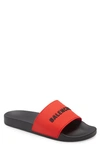 Balenciaga Rubber Pool Slides With Logo In Red