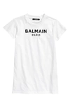 Balmain Kids' Sequin Logo Cotton T-shirt Dress In White