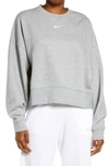 Nike Trend Fleece Cropped Crew Neck Sweatshirt In Gray Heather-grey In Dark Grey Heather/ White