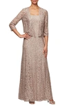 ALEX EVENINGS SEQUIN LACE JACKET FORMAL GOWN,1122012