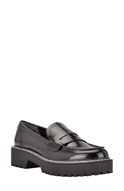 Calvin Klein Women's Suzie Casual Lug Sole Loafers Women's Shoes In Black Faux Leather